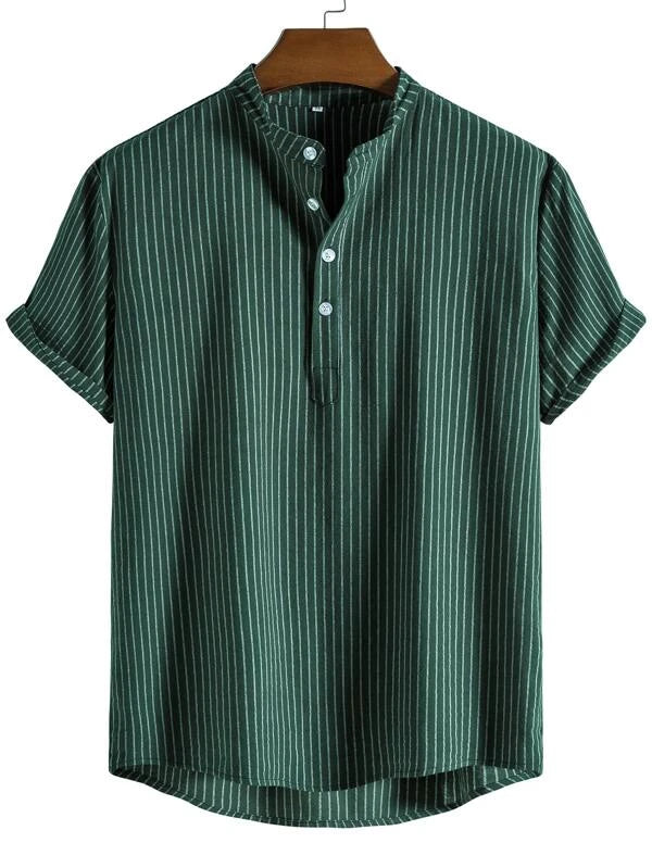 Men's Linen Striped Half Button Shirt