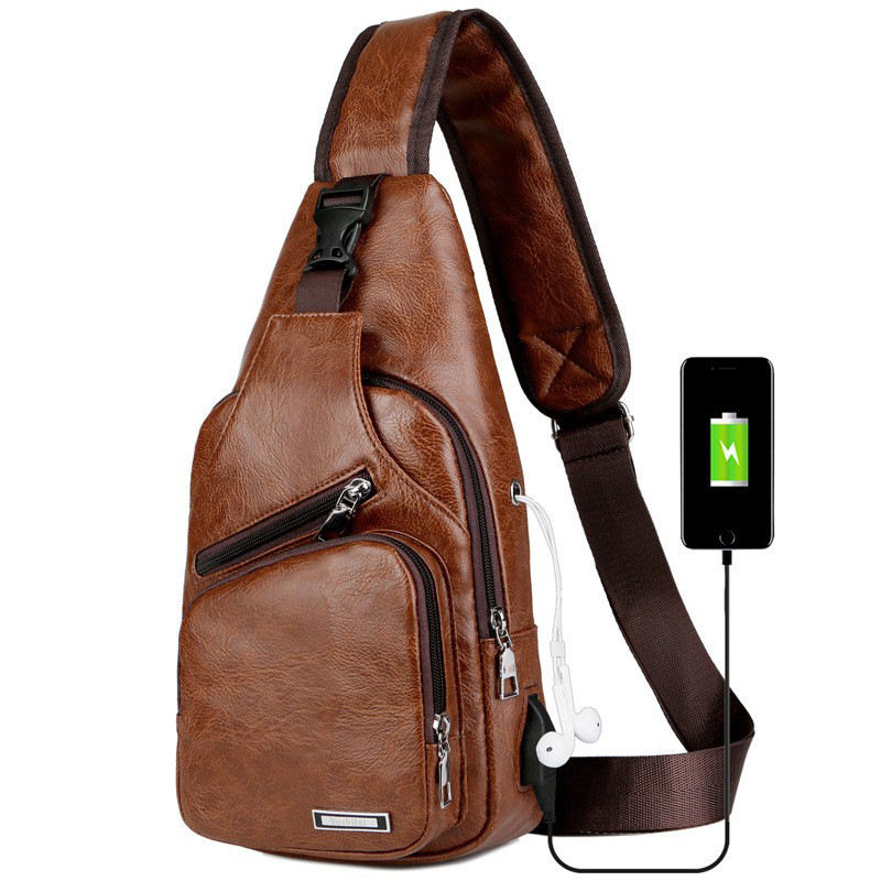 Men's diagonal cross usb charging chest bag simple men's casual single shoulder bag