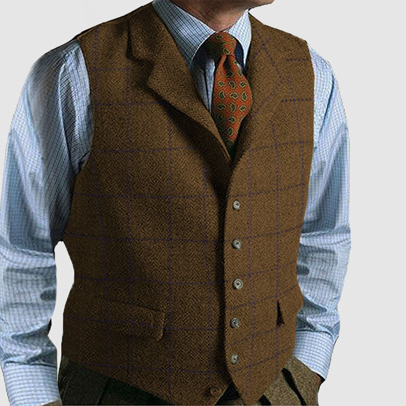 Men's Vintage Plaid Lapel Sleeveless Vest